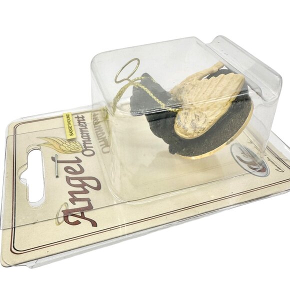 Basset Hound Angel Ornament Handcrafted Black Dog With Gold Wings and Halo - Picture 4 of 5